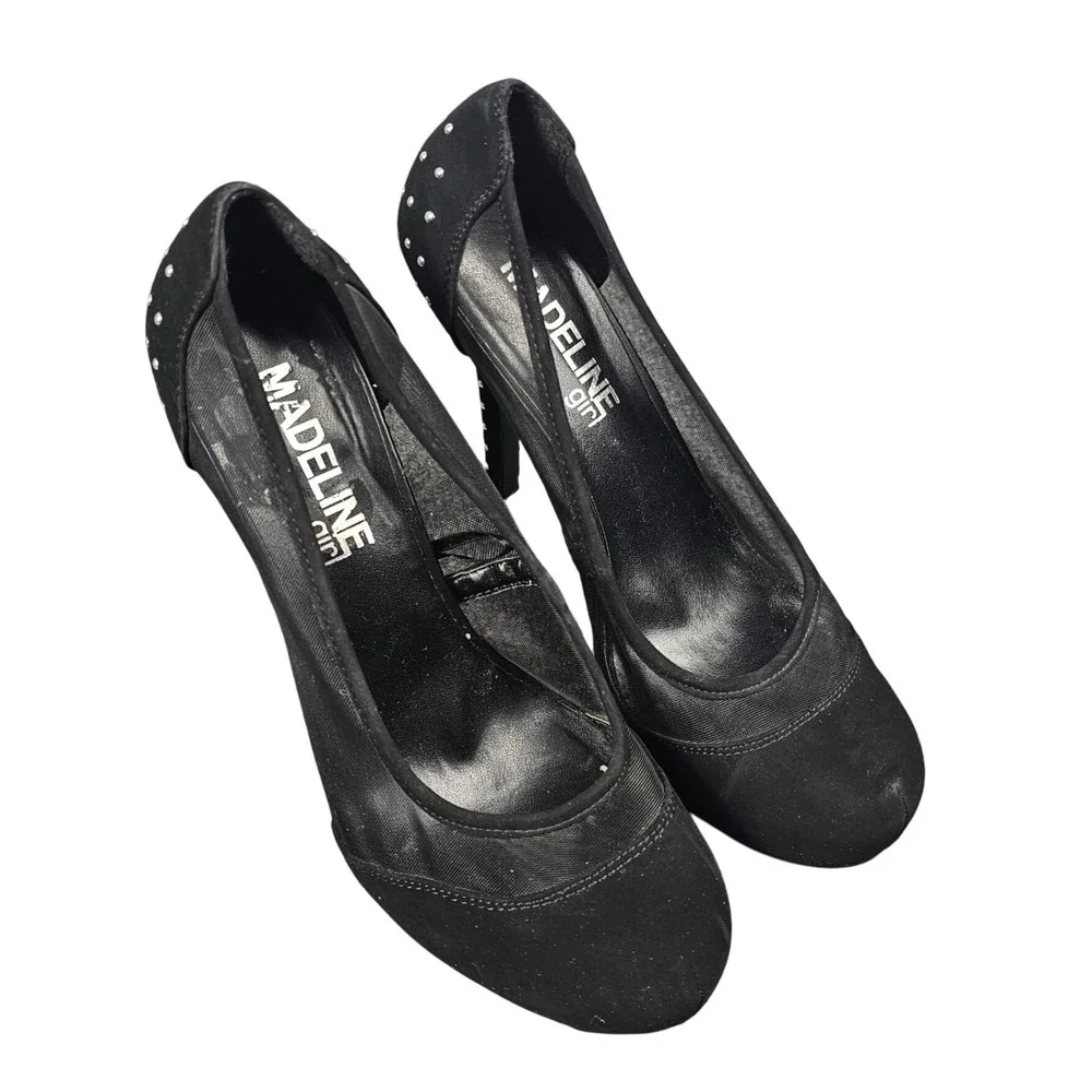 Madeline Girl Black‎ Polka Dot Mesh Stiletto Heels Party Shoes Womens 8M